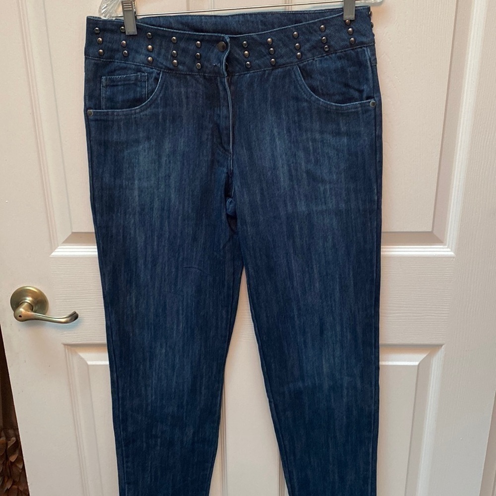 Q womens Eshe solid blue stretch tapered jeans size 10